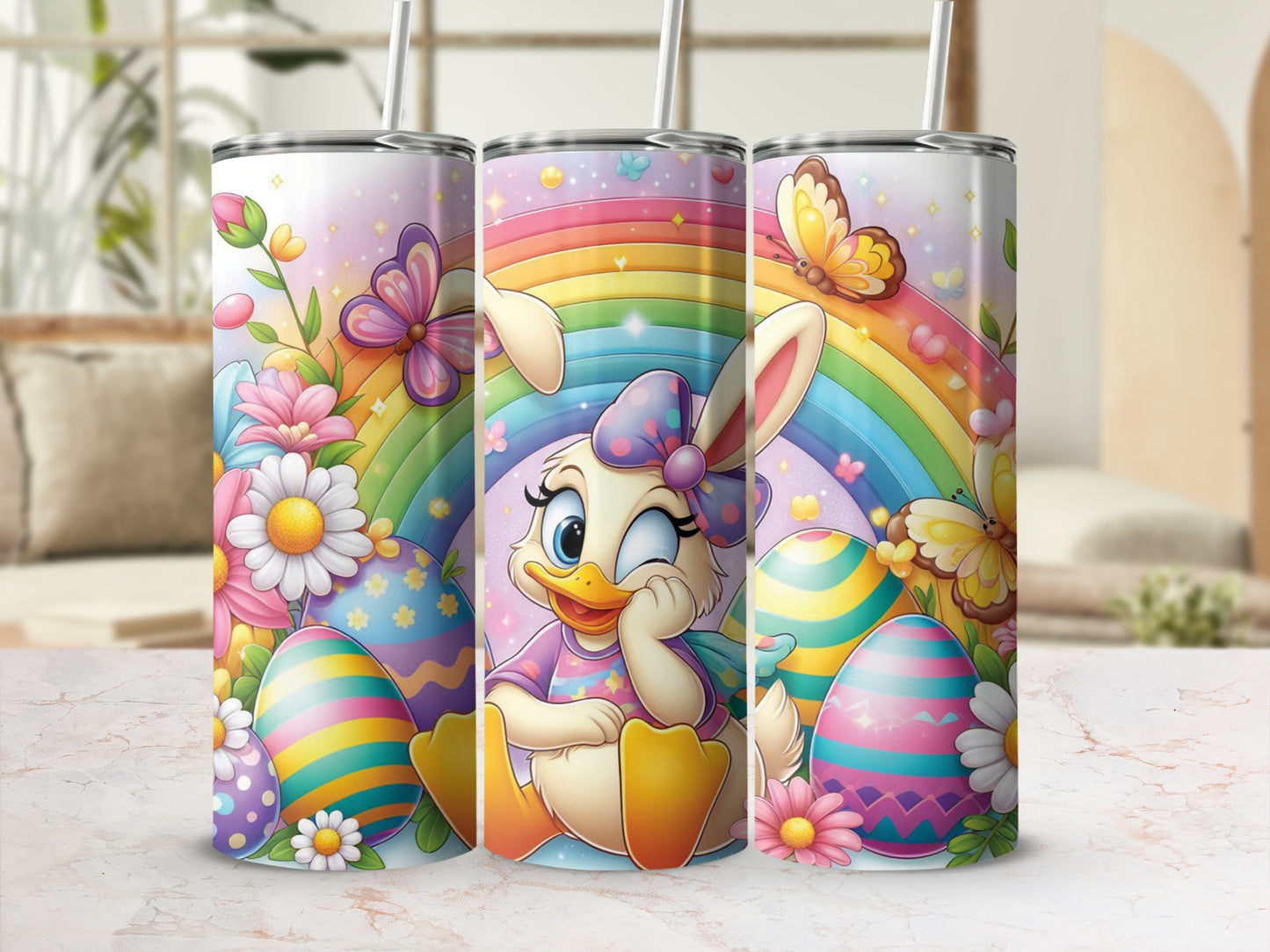 Winking duck bunny rainbow eggs flowers butterflies product type