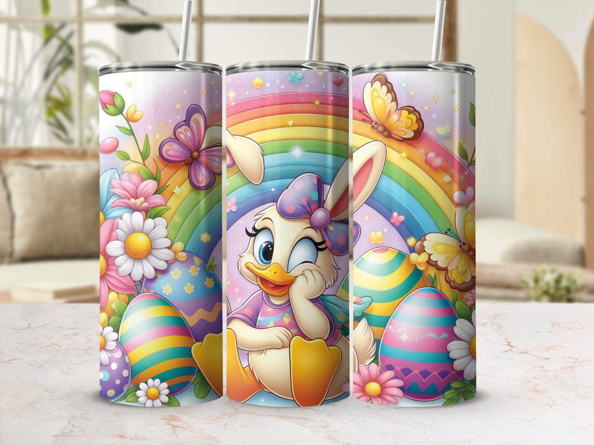 Winking duck bunny rainbow eggs flowers butterflies product type