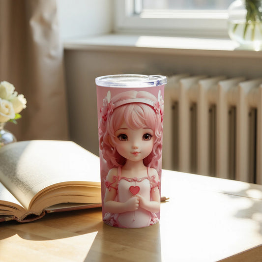 Cute Pink Anime Girl Insulated Tumbler with Straw