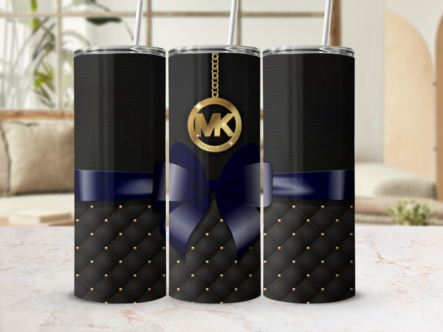 Elegant Quilted Patterned Black and Blue Tumbler
