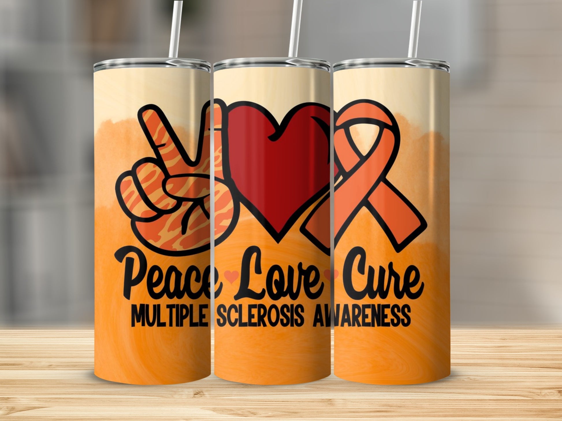 Peace Love Cure Multiple Sclerosis Awareness Tumbler