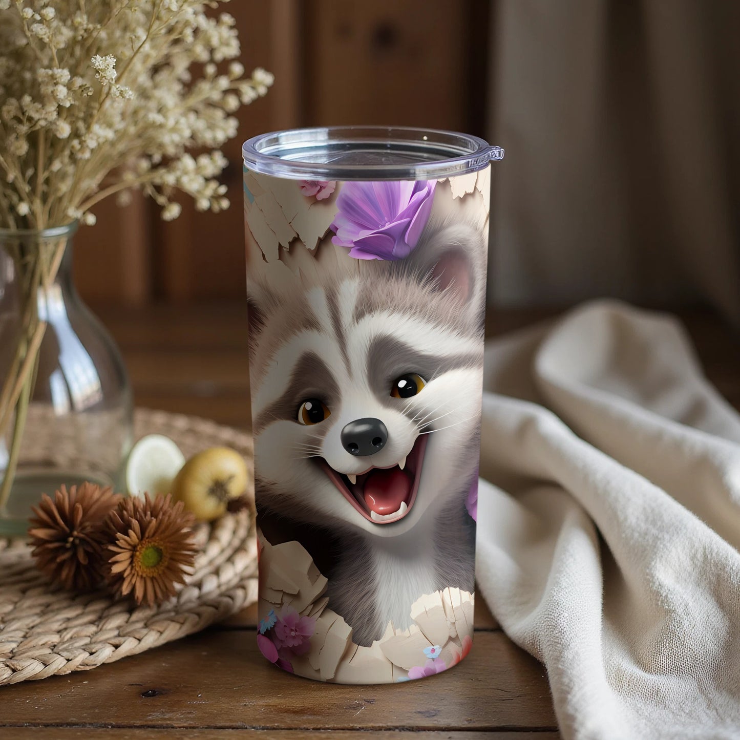 Happy Raccoon Smiling Purple Flowers Tumbler product type
Raccoon
Happy Raccoon
Cute Raccoon
Animal Design
Wildlife Art
Purple Flowers
Floral Print
Cracked Wall
Broken Effect
Tumbler
Drinkware
Beverage Holder
Insulated Tumbler
Gift Idea
Animal Lover
Nature Design
Playful Raccoon
Cartoon Animal
Unique Tumbler
Happy Face