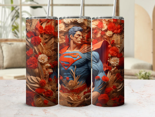 Colorful Superman with Floral Elements Tumbler