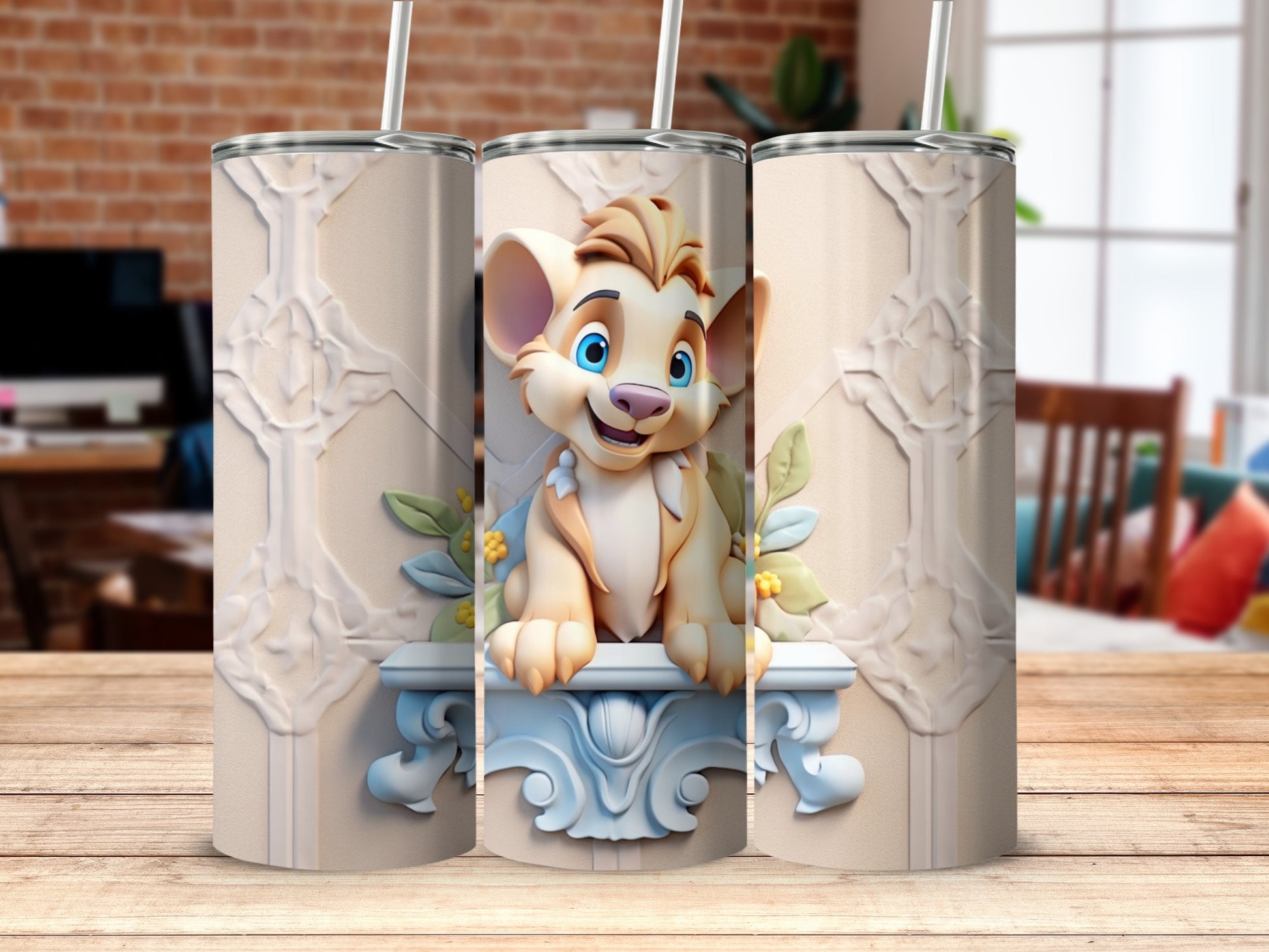 Cute Animated Lion Cub Themed Insulated Tumbler