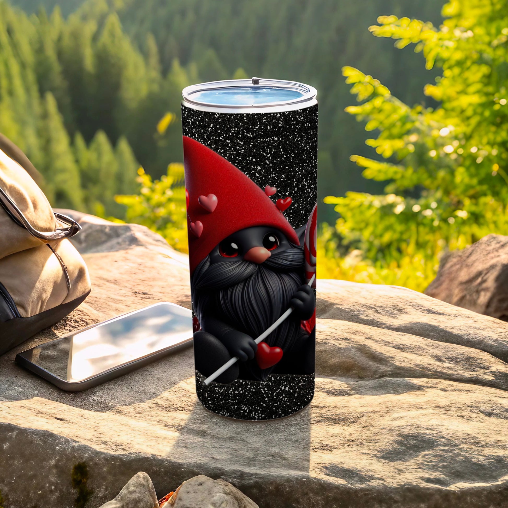 Adorable Gnome in Red Hat Design Travel Tumbler Cup