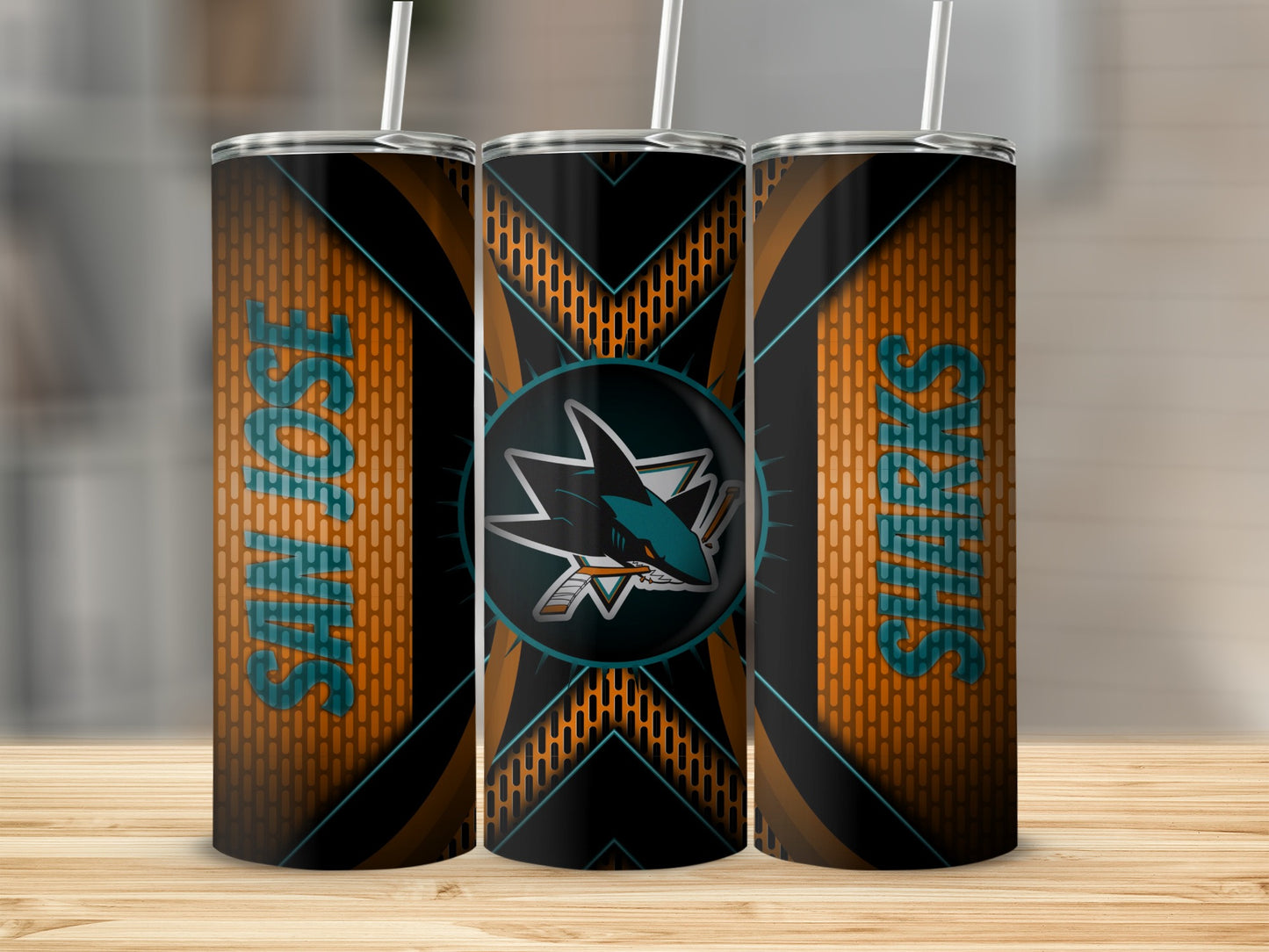 San Jose Sharks Team Logo Pattern Orange Tumblers