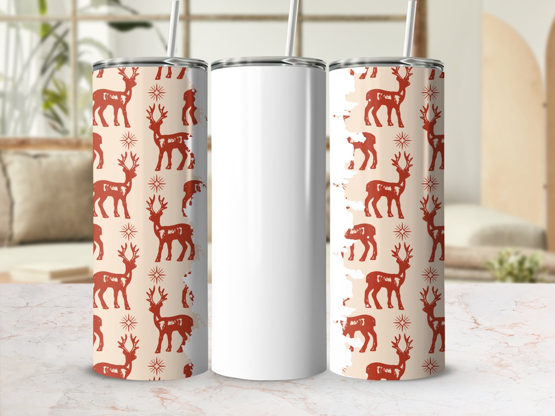 Festive Reindeer Pattern Tall Tumbler Drinkware
