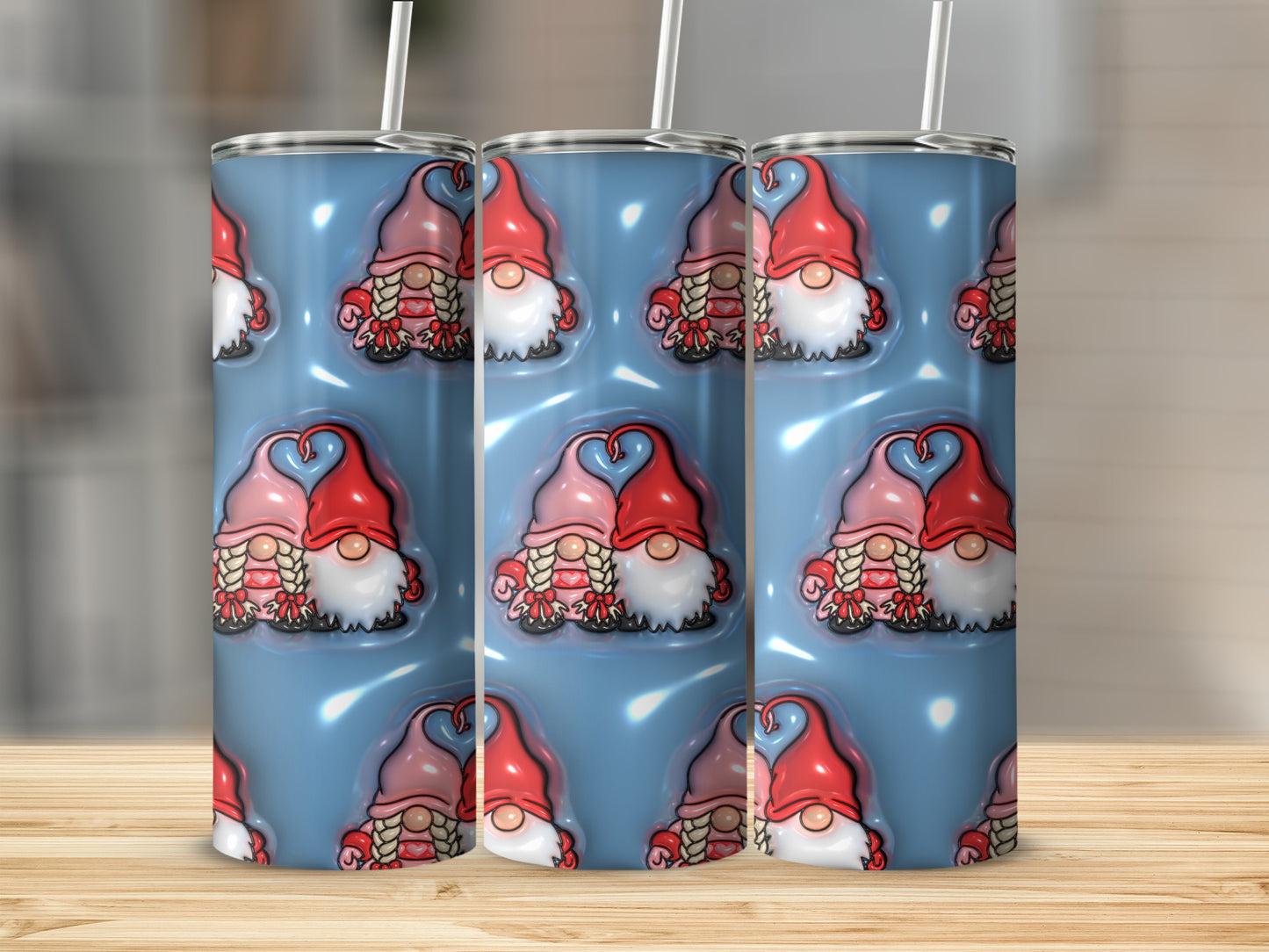 Cute Gnome Couple Blue Background Tumbler Product