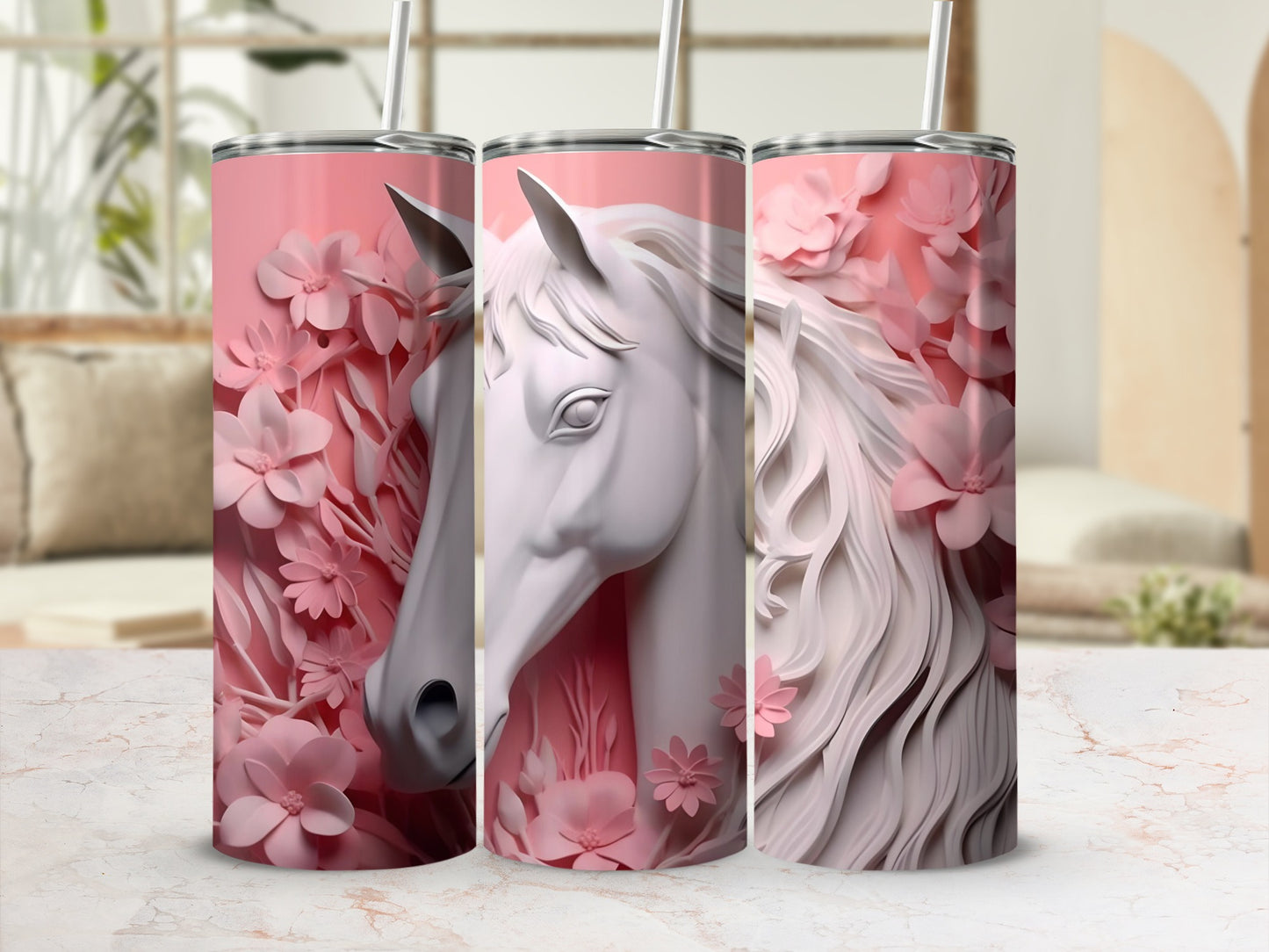 Elegant Unicorn with Pink Floral Design Tumbler