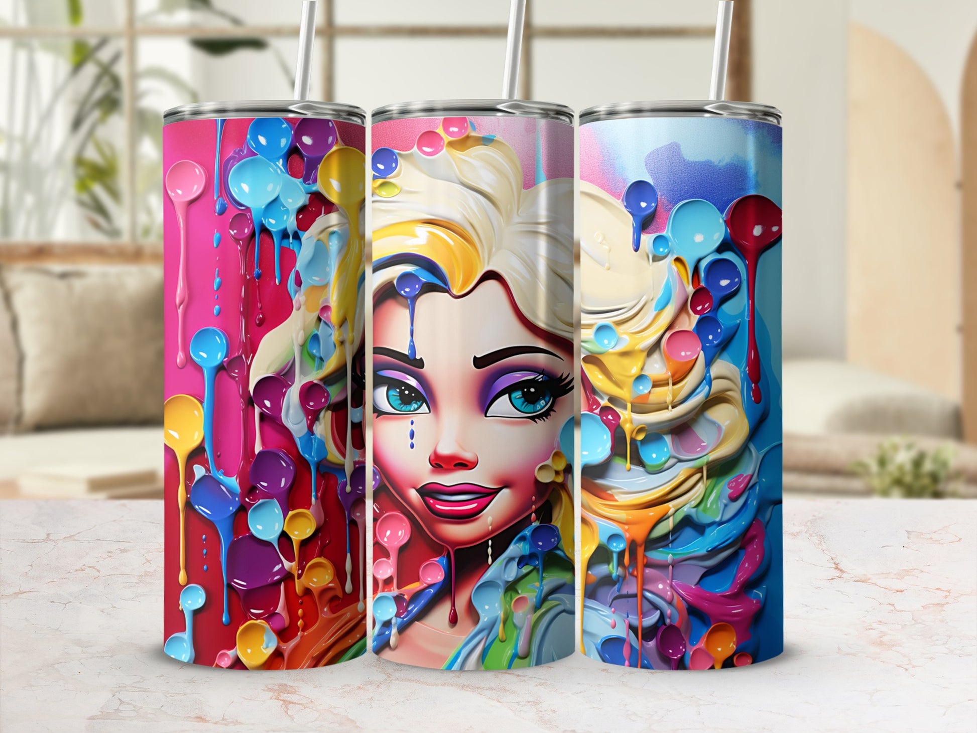 Colorful Drip and Face Art Stainless Steel Tumbler