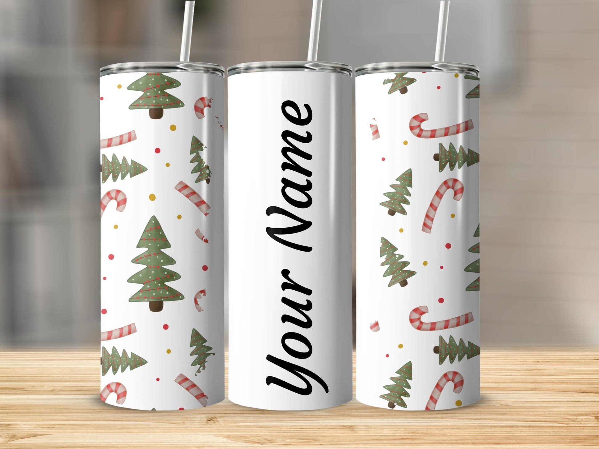 Personalized Christmas Trees and Candy Canes Tumbler