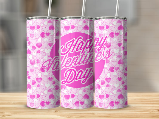 Happy Valentine's Day Pink Heart Patterned Tumbler