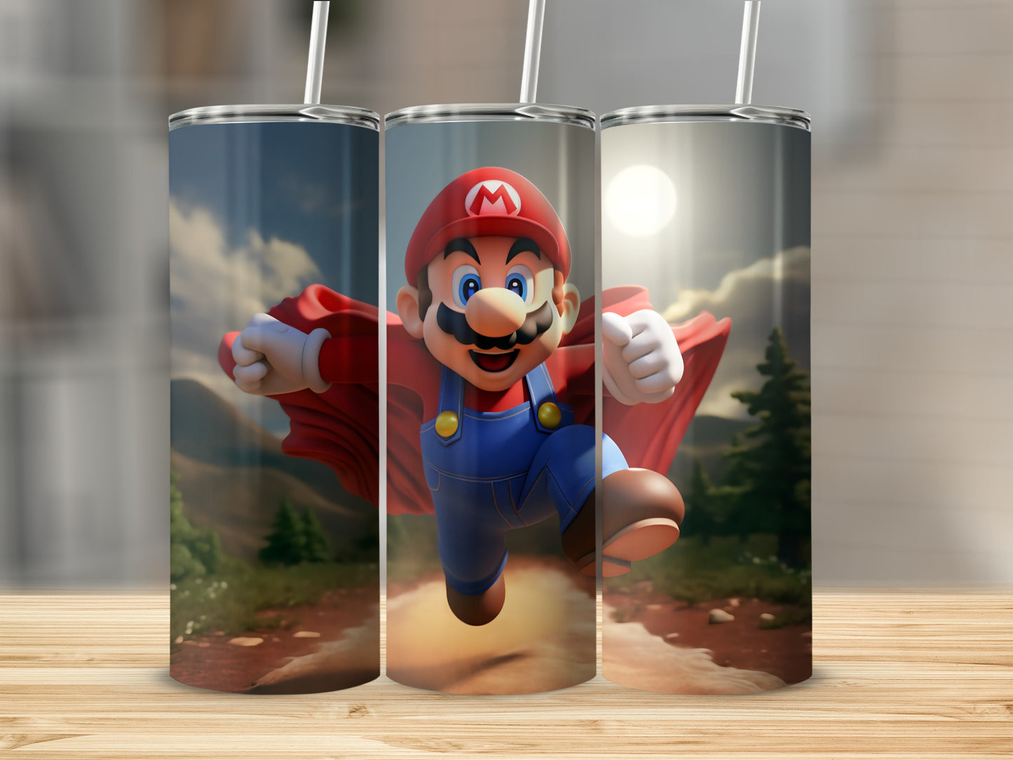 Superhero Plumber Character Tumbler with Straw