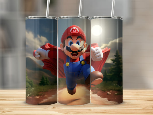 Superhero Plumber Character Tumbler with Straw