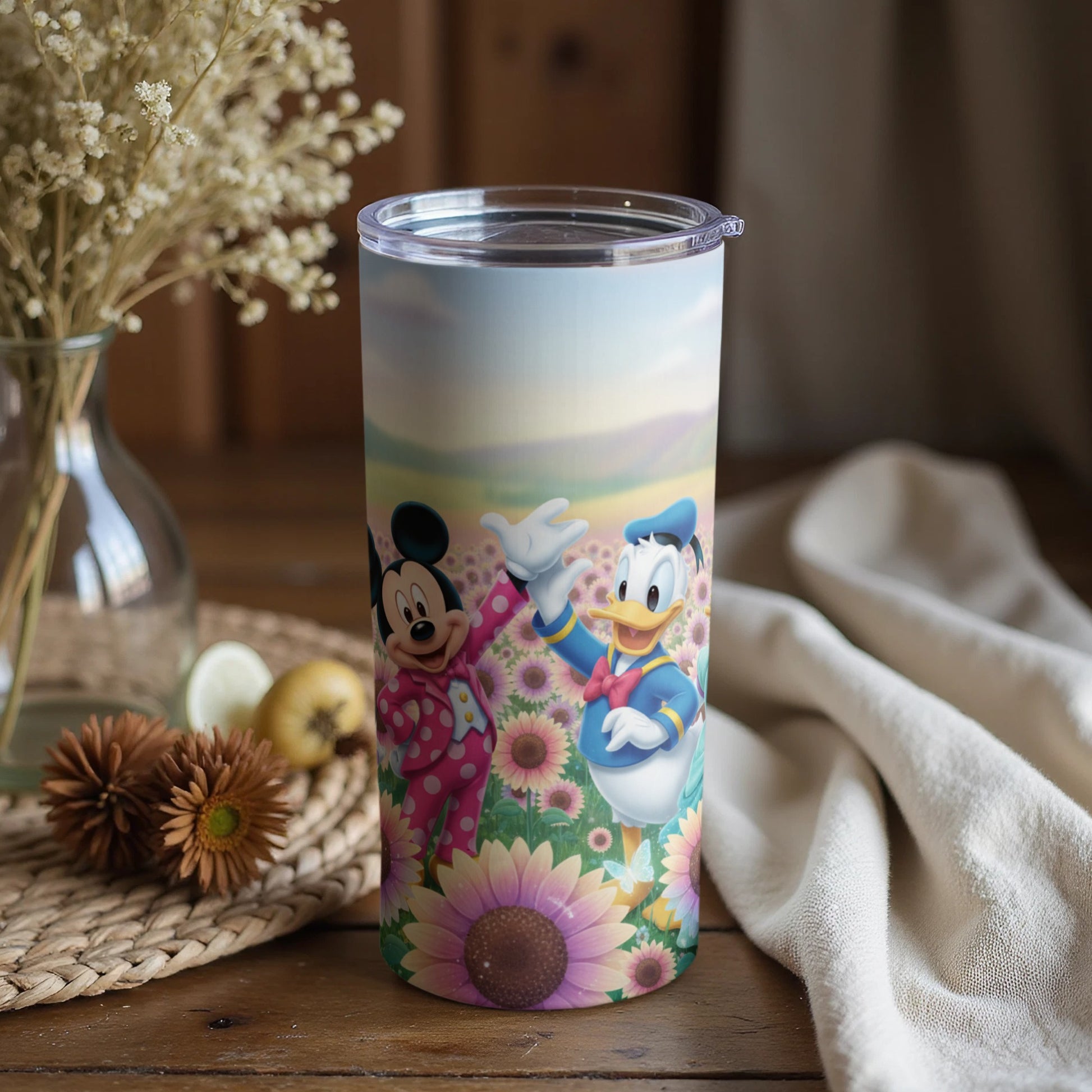 Colorful Mickey Mouse and Donald Duck Travel Tumbler