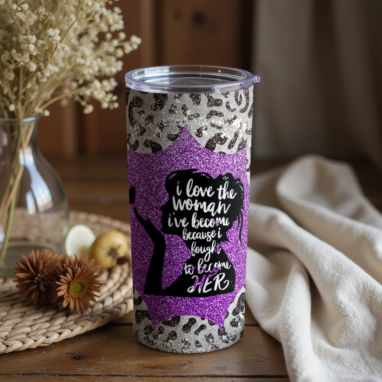 Glitter Purple and Silver Inspirational Quote Tumbler