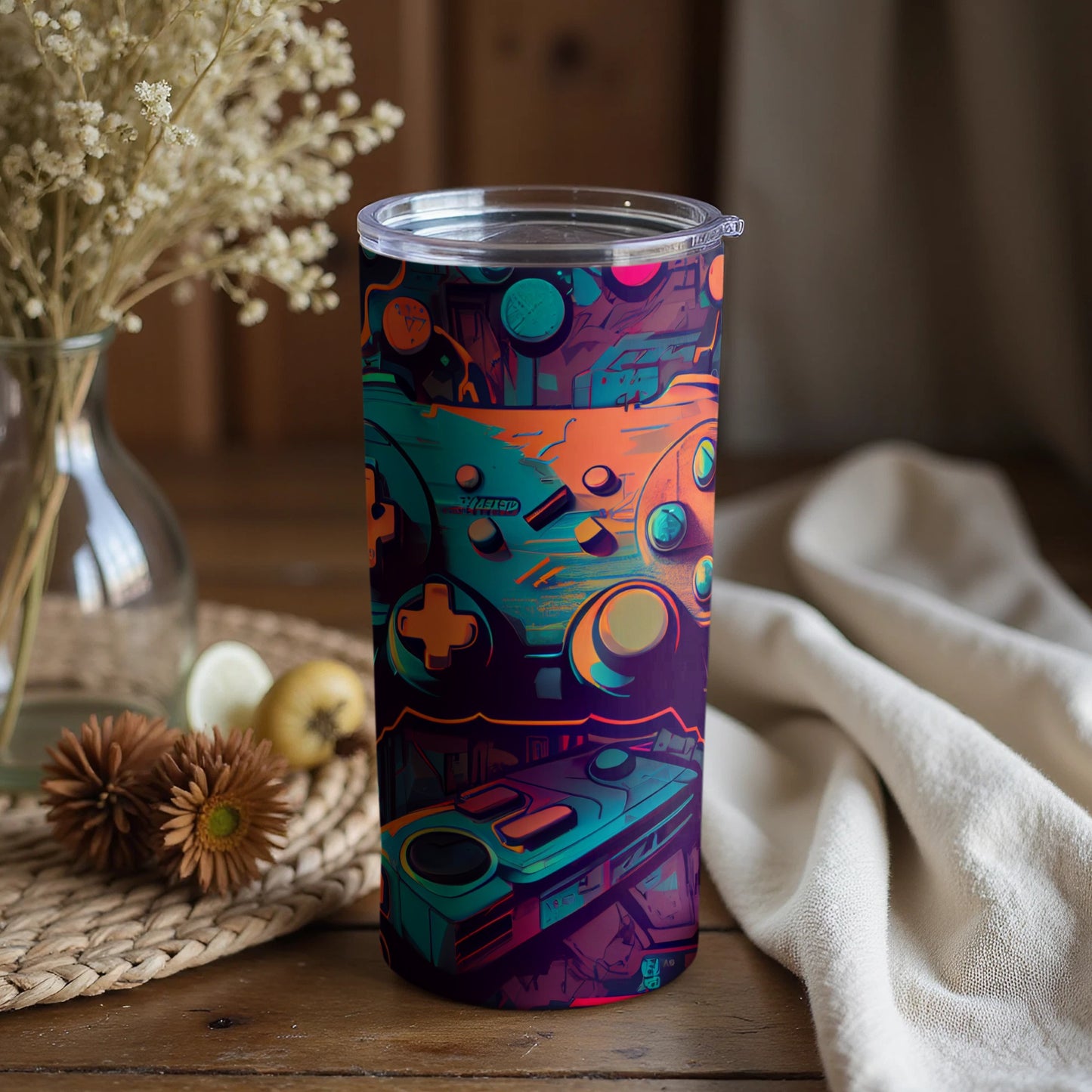 Vibrant Retro Gaming Themed Insulated Tumbler