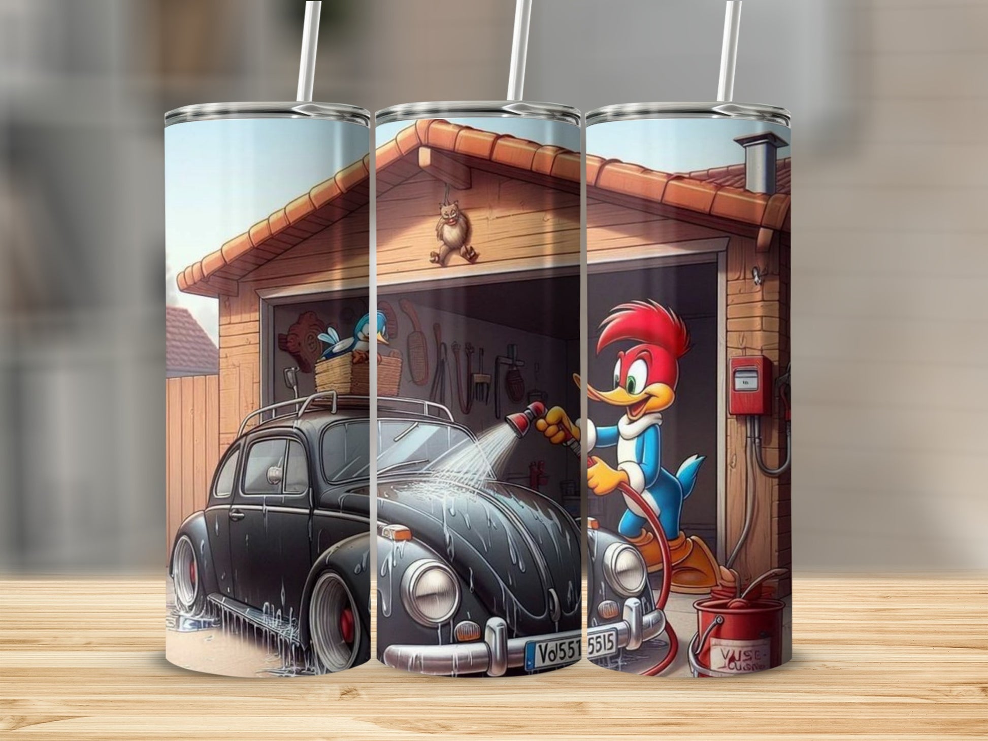 Cartoon Car Wash Scene Tumbler with Fun Graphics