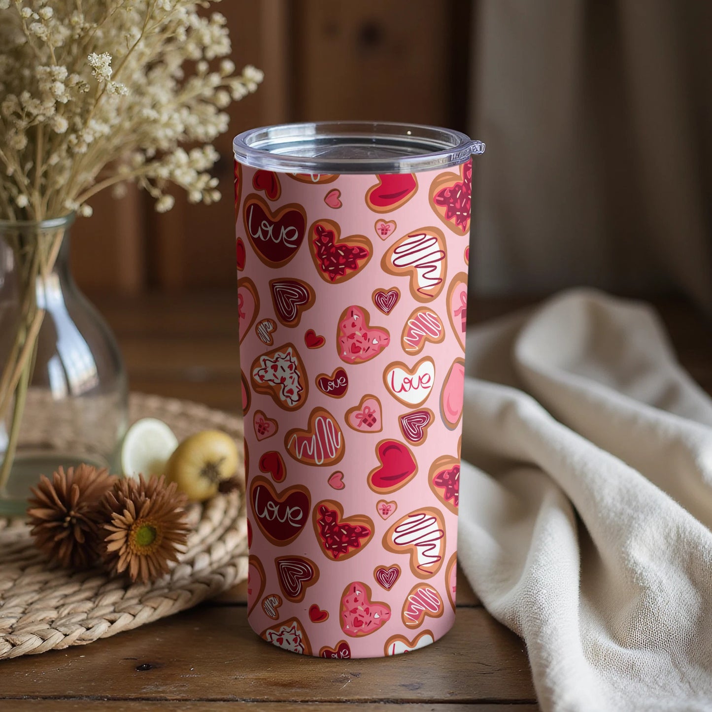 Cute Pink Hearts Design Insulated Drink Tumbler