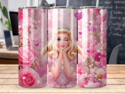 Princess in Pink Floral Heart Sparkles Girl Beauty Tumblers