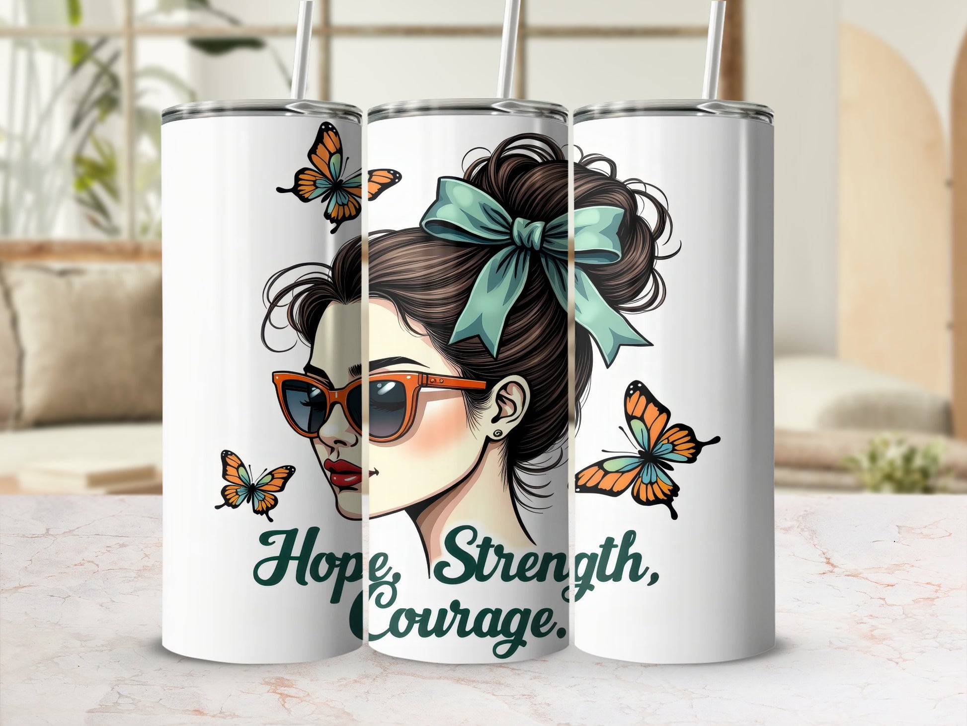 Hope Strength Courage Butterfly Tumbler