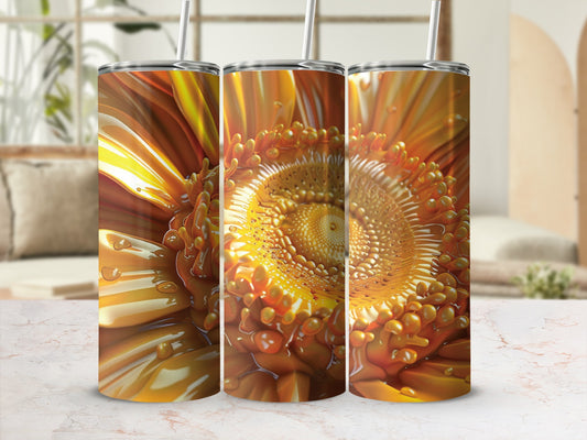 Three tumblers with a close-up floral design.