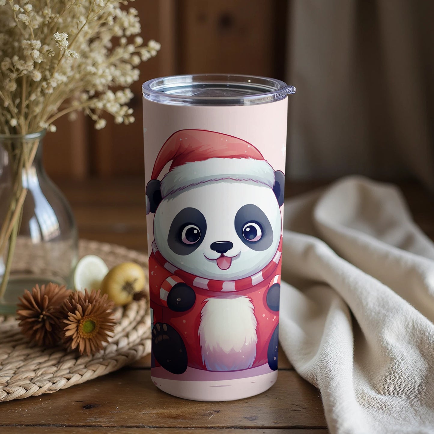 Adorable Panda with Santa Hat Christmas Tumbler