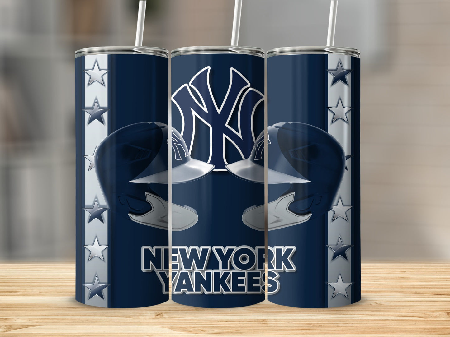 New York Yankees Baseball Helmets on Starry Blue Tumblers