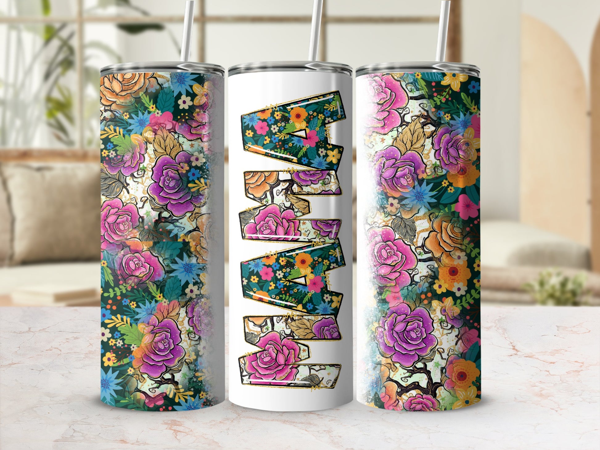 Floral Pattern Colorful Design Insulated Tumbler