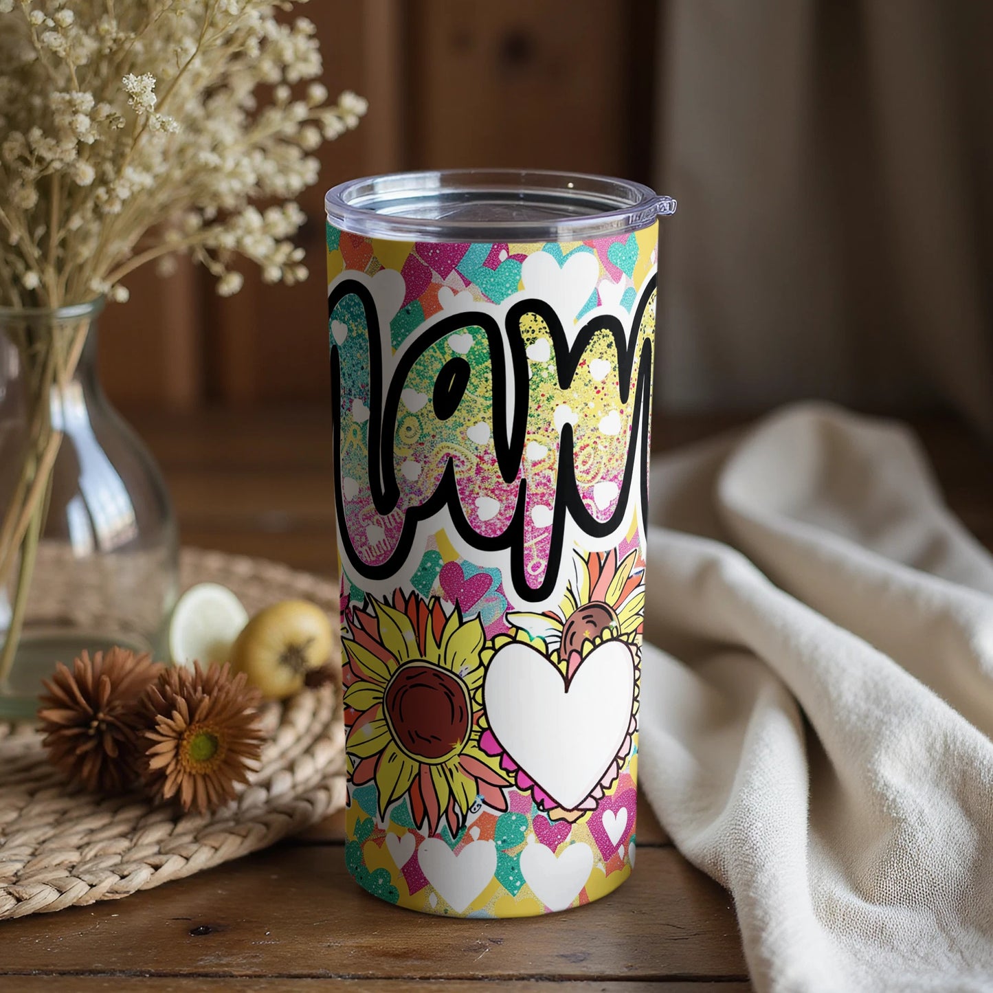 Colorful Mom Floral Design Insulated Tumbler Cup