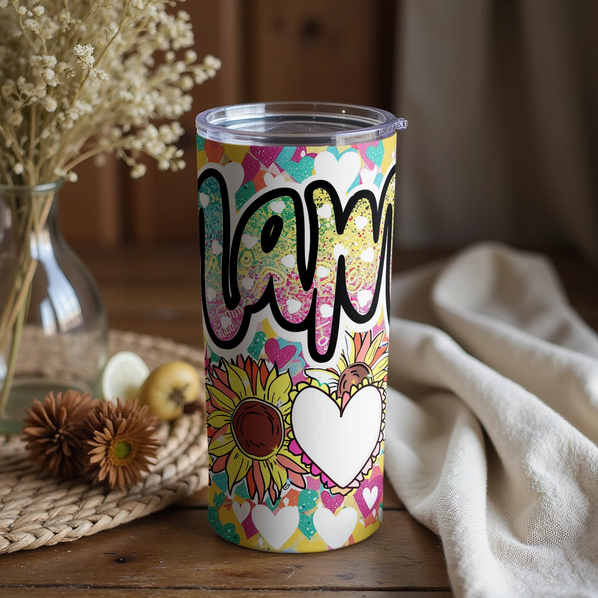 Colorful Mom Floral Design Insulated Tumbler Cup
