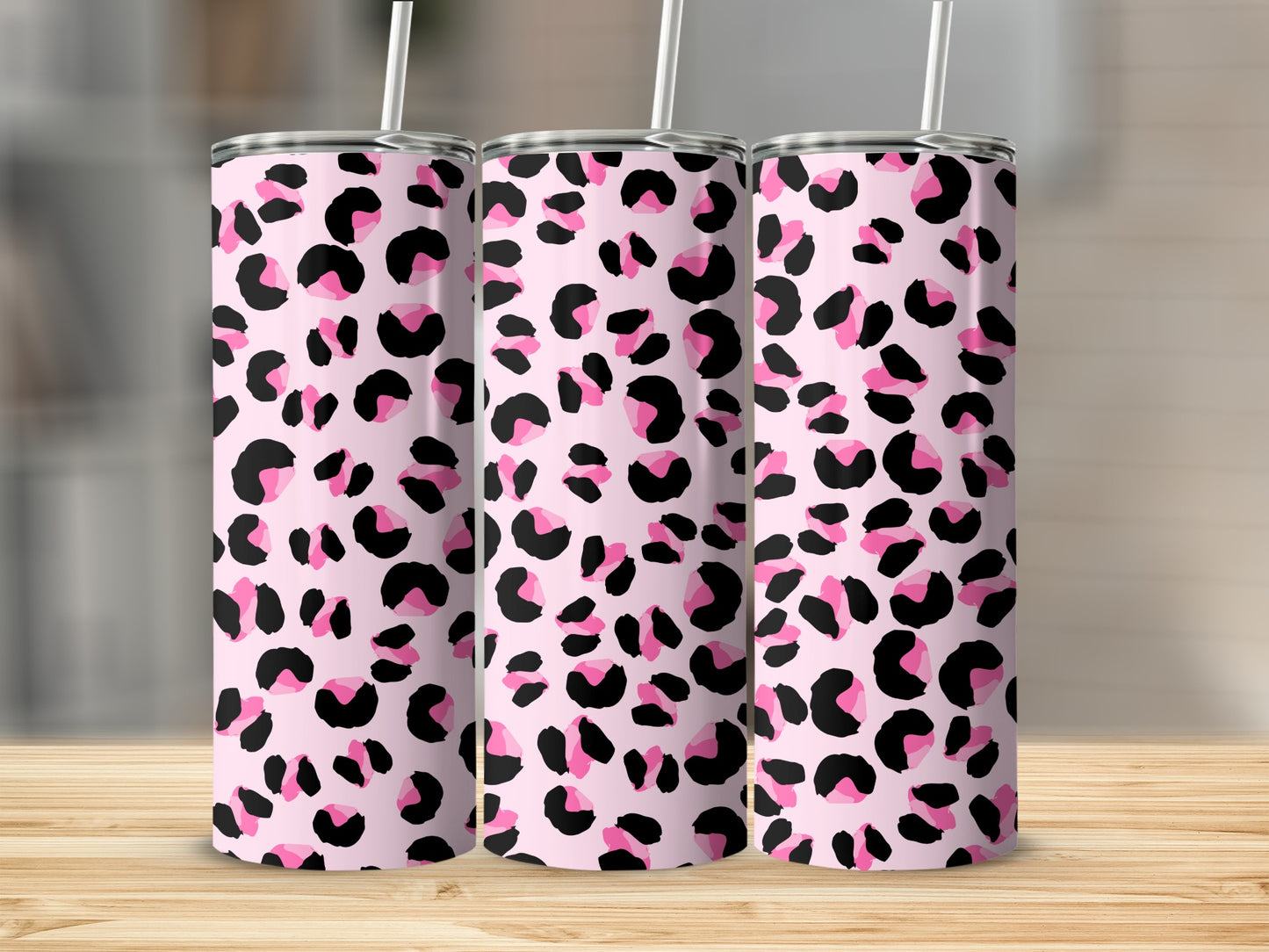 Pink and Black Leopard Print Tumbler for Stylish Drinks