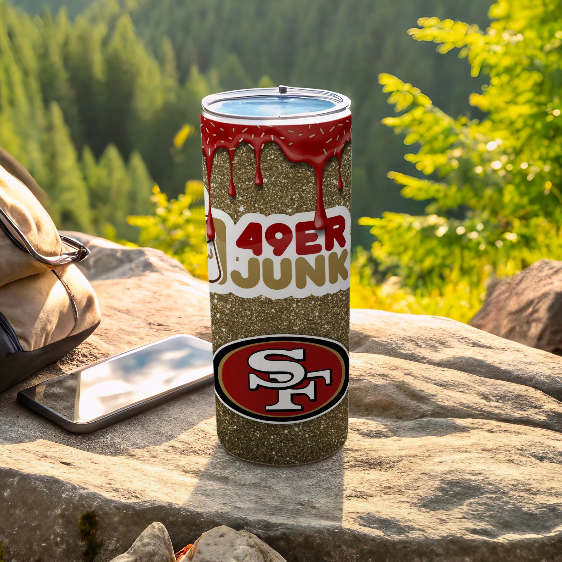 San Francisco 49er Junk Tumbler with Red Drips Design