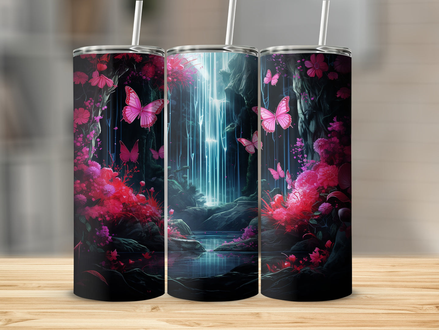 Enchanted Butterfly Garden with Waterfall Tumbler