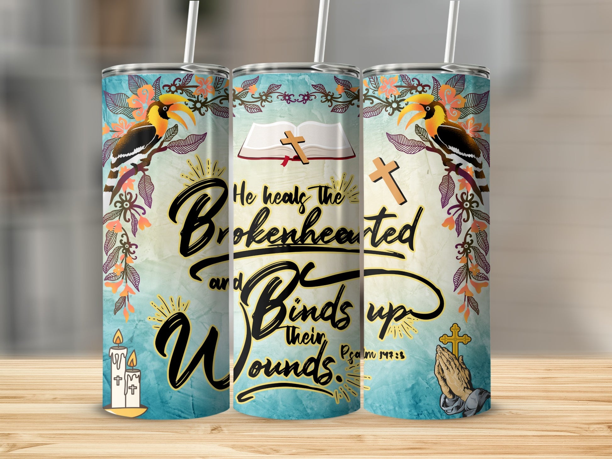Inspirational He heals the Brokenhearted tumbler