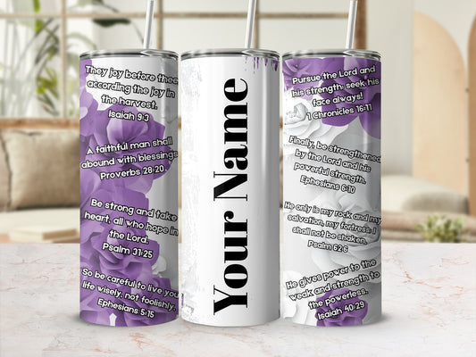Purple Floral Design Personalized Tumbler with Bible Verses