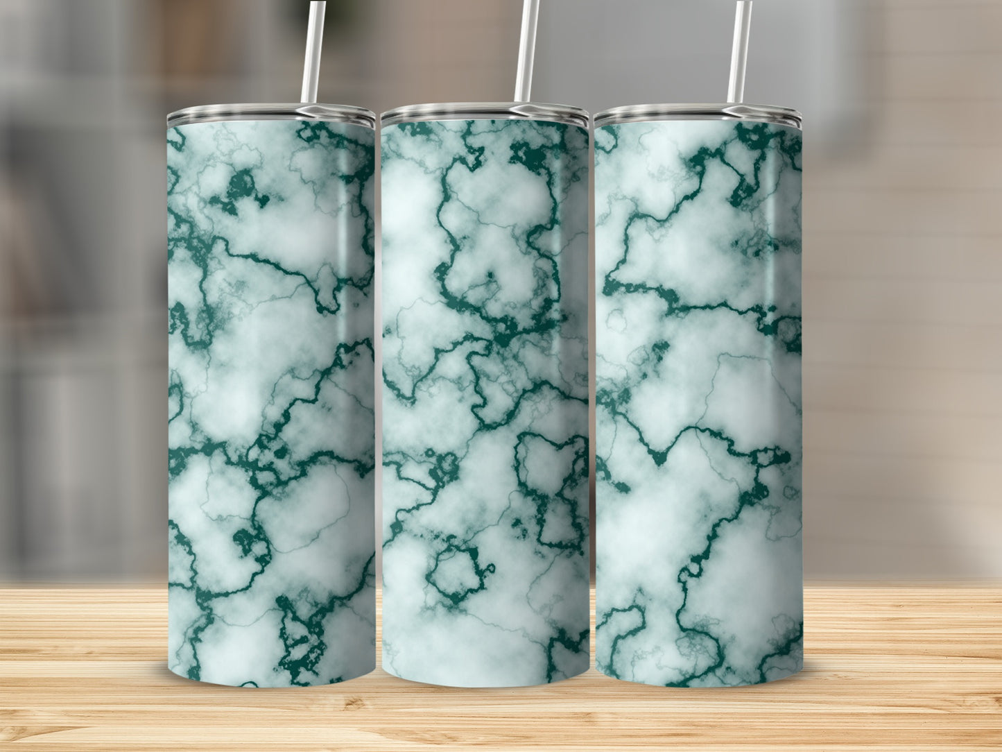 Emerald Green Veins on Pale Background Marble Look Tumblers