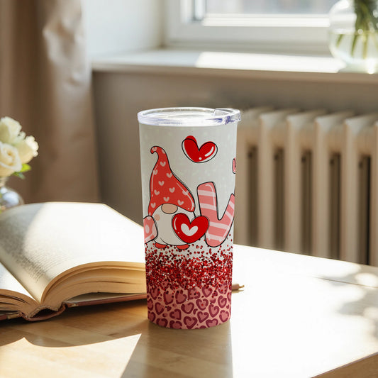 Gnome Red Hearts and Candy Cane Love Tumbler