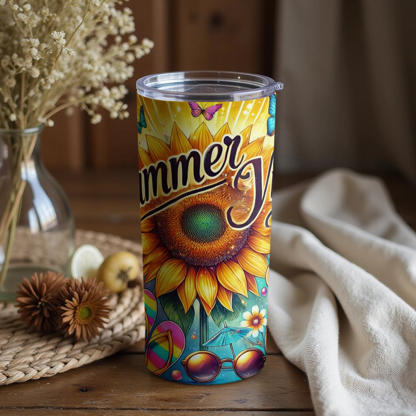 Summer Vibes Sunflower and Sunglasses Tumbler