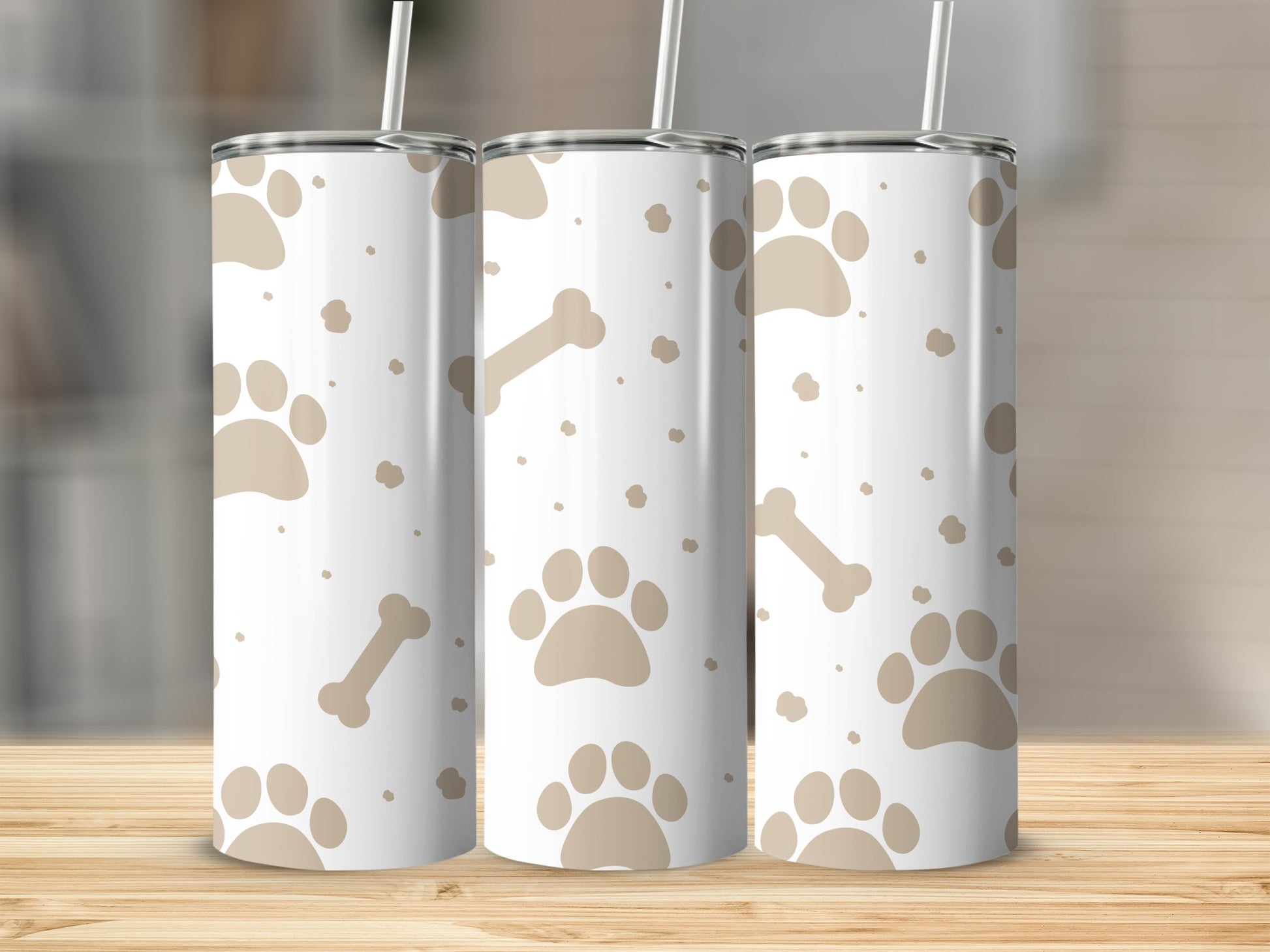 Paw Print and Bone Pattern Tall Tumbler Cup Product