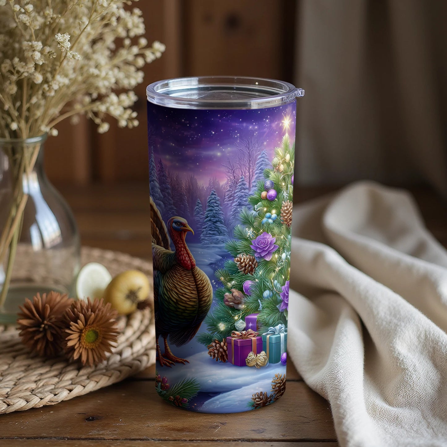 Christmas tree winter night themed tumbler