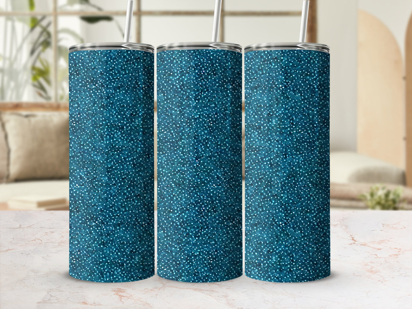 Sparkling Blue Glitter Design Tall Drink Product