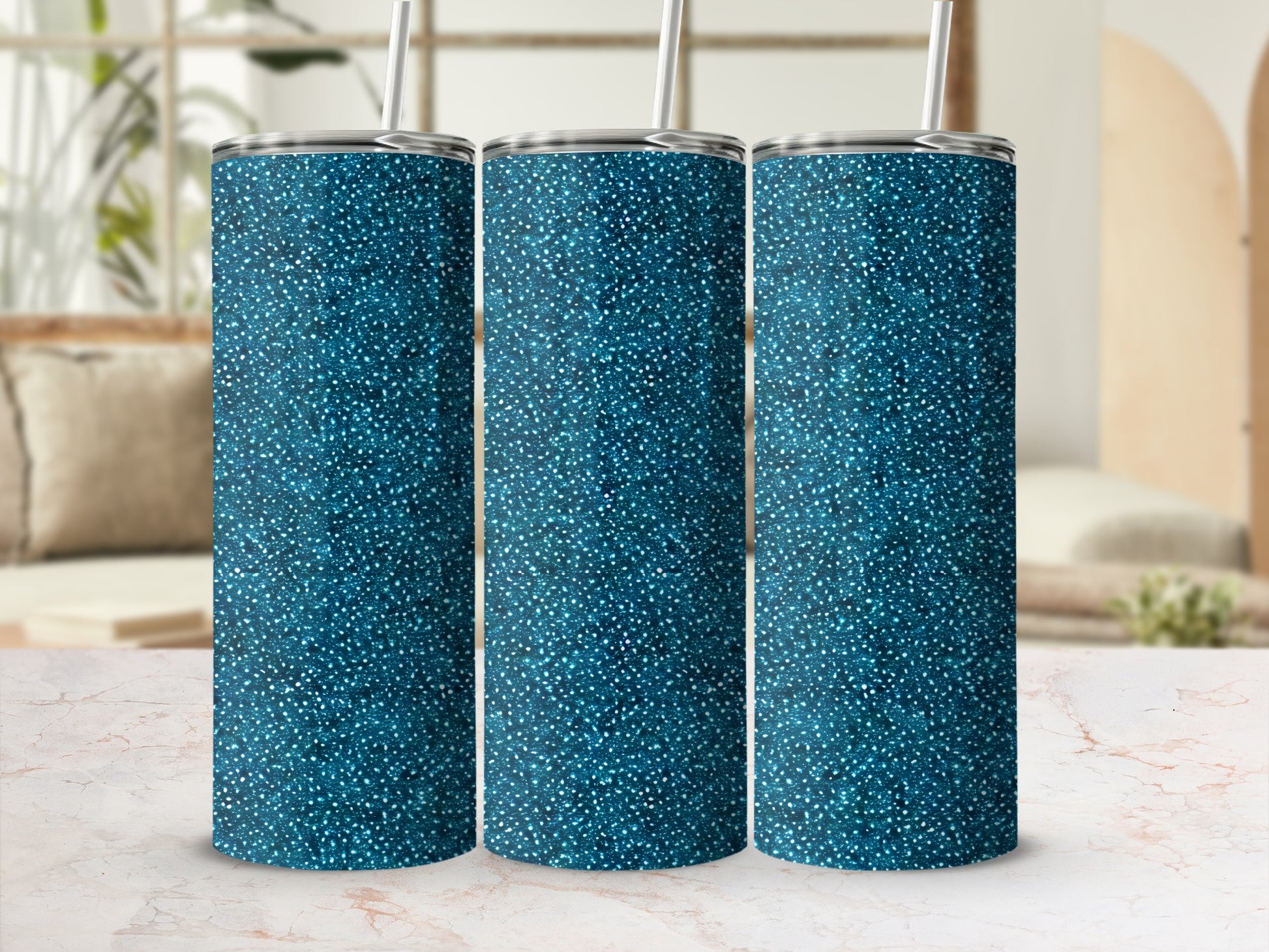 Sparkling Blue Glitter Design Tall Drink Product