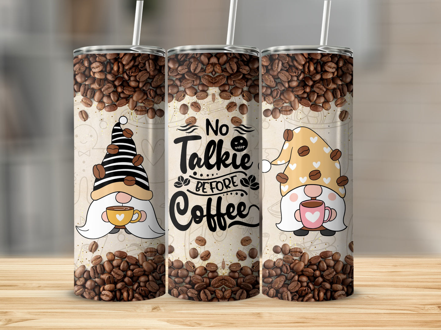 No Talkie Before Coffee Cute Gnome Themed Tumbler