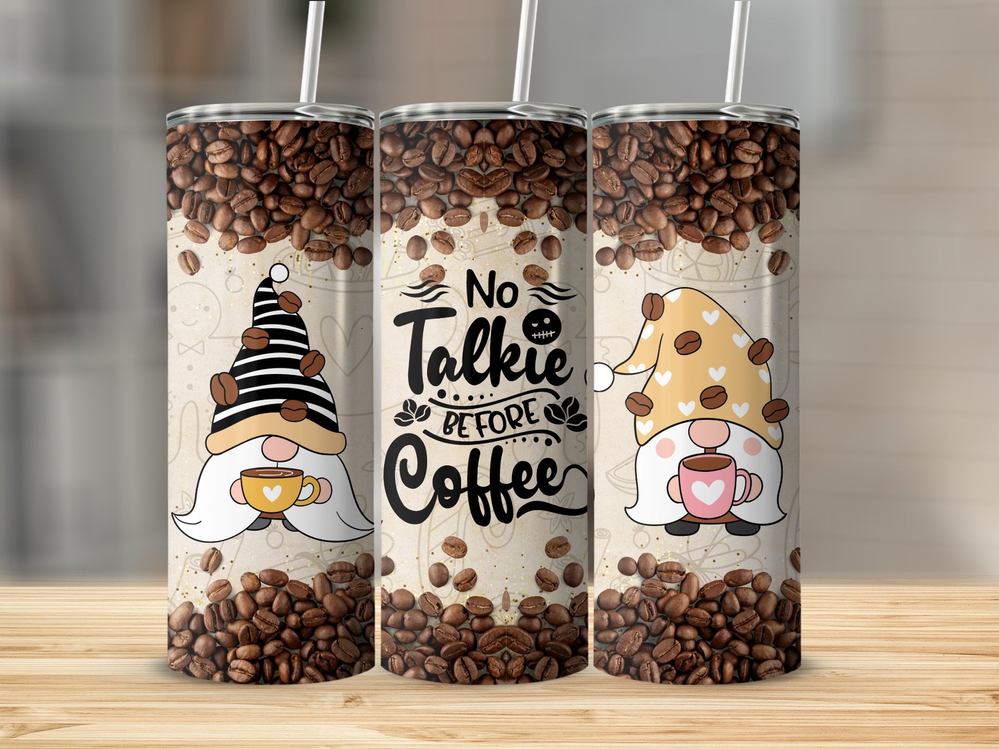 No Talkie Before Coffee Cute Gnome Themed Tumbler