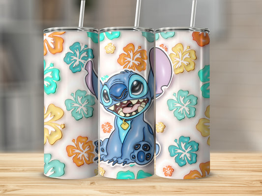 Cute Hibiscus Floral Blue Character Insulated Bottle