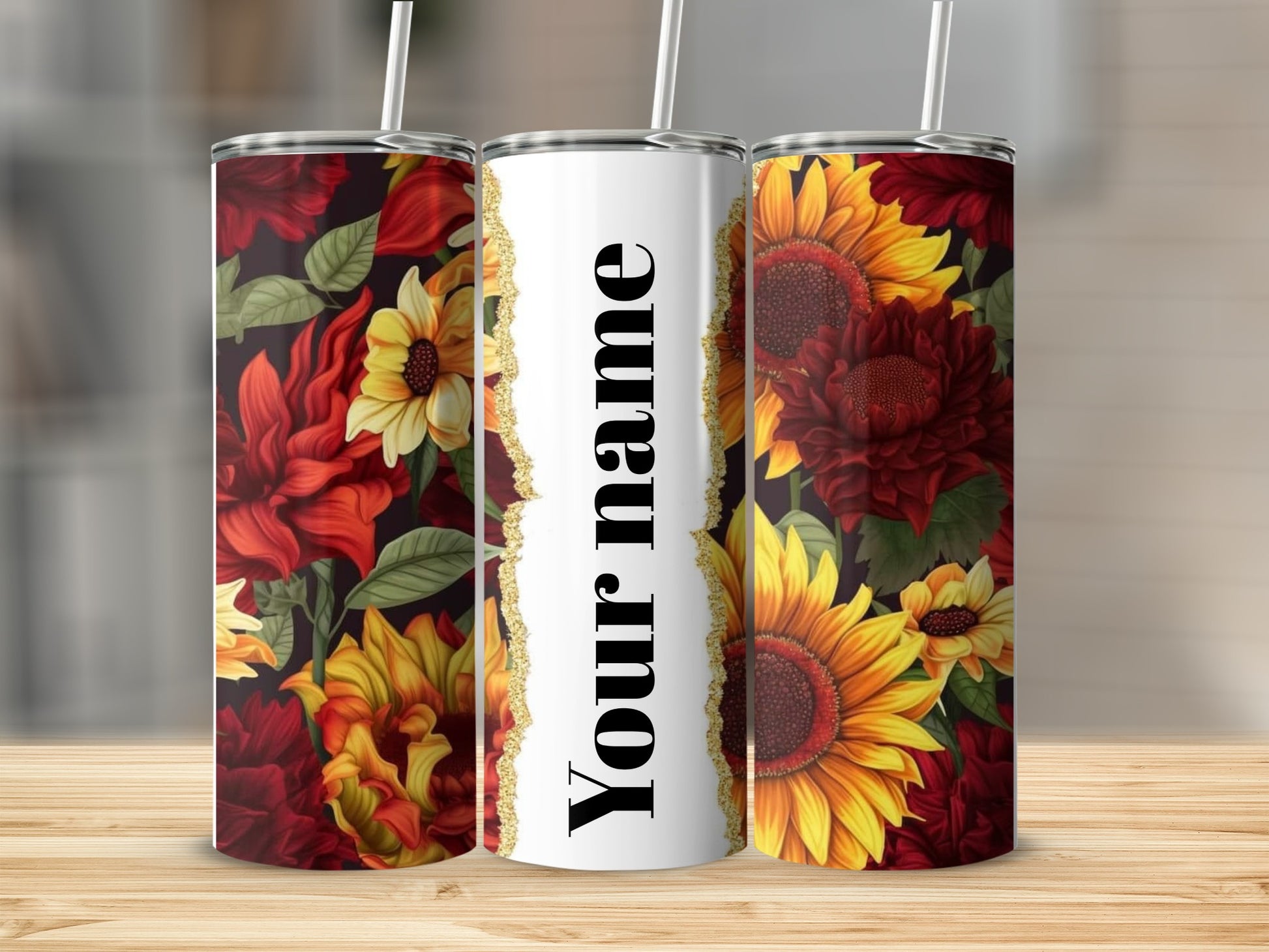 Custom Floral Design Tumbler with Sunflower Pattern