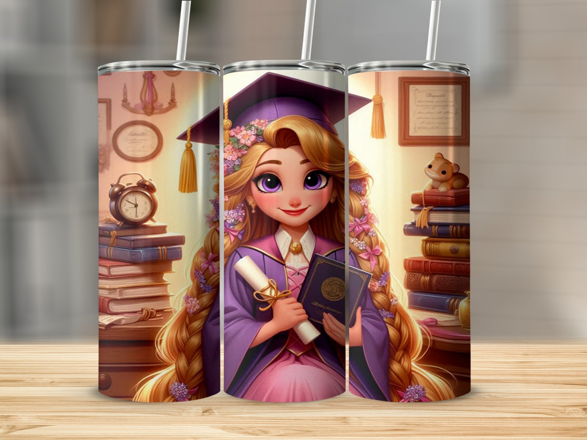 Graduation Princess Character Tumbler with Diploma Design