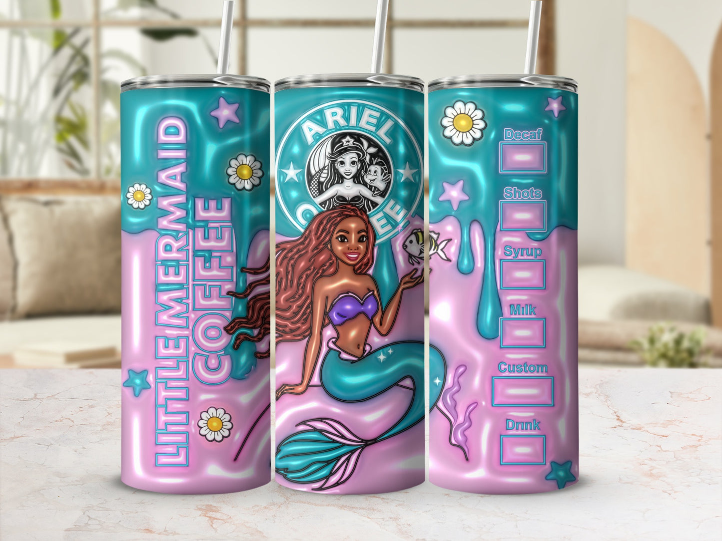 Little Mermaid Coffee Tumbler Customizable Design Flask