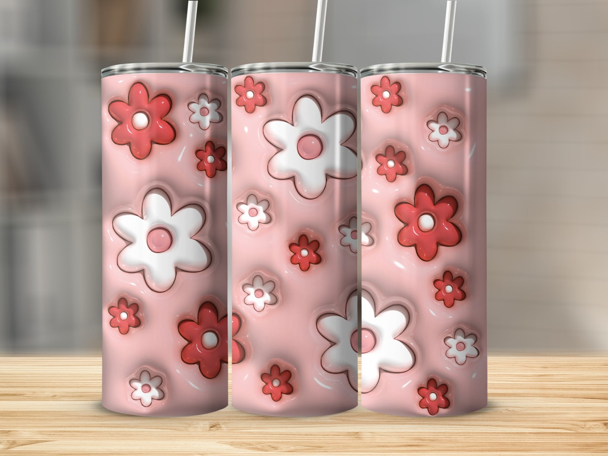 Floral Design Pink and White Flowers Tumbler Product